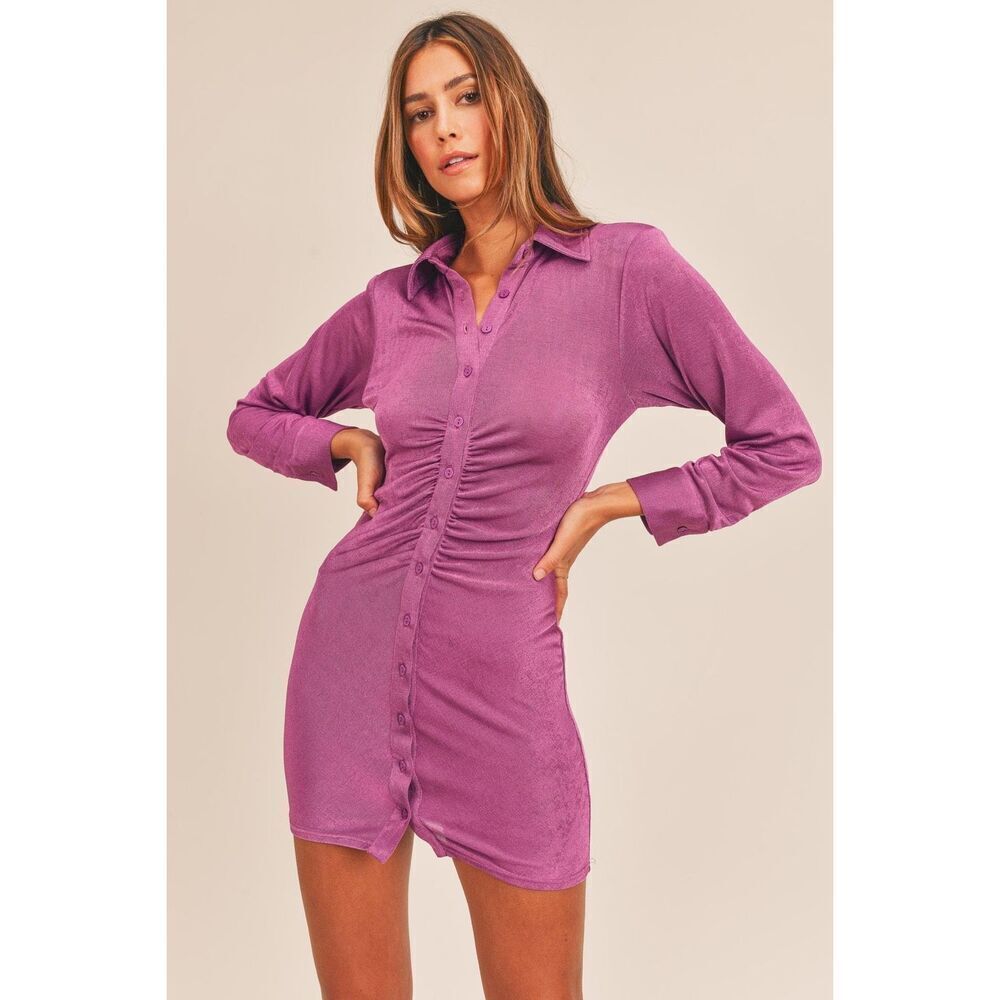 ✨MABLE EMERSYN SLINKY BUTTON DOWN SZ SMALL PURPLE DRESS✨ - Picture 2 of 10